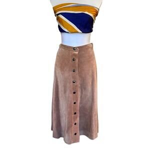 Authentic 1970s Italian suede snap-front skirt, Size 36 IT